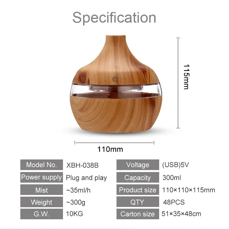 Wood‑Style Ultrasonic Aroma Diffuser & Humidifier