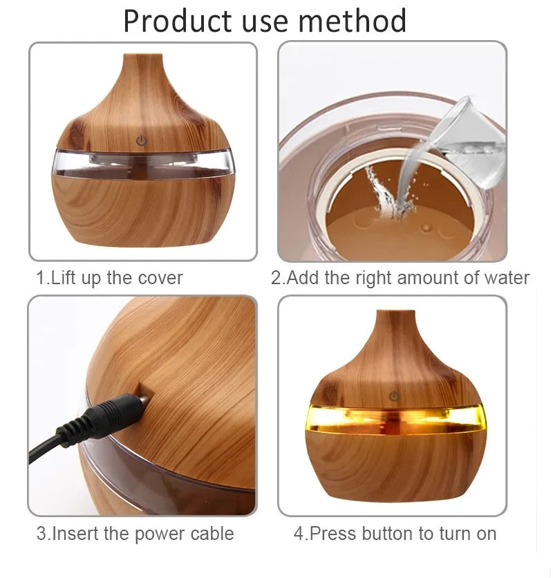 Wood‑Style Ultrasonic Aroma Diffuser & Humidifier